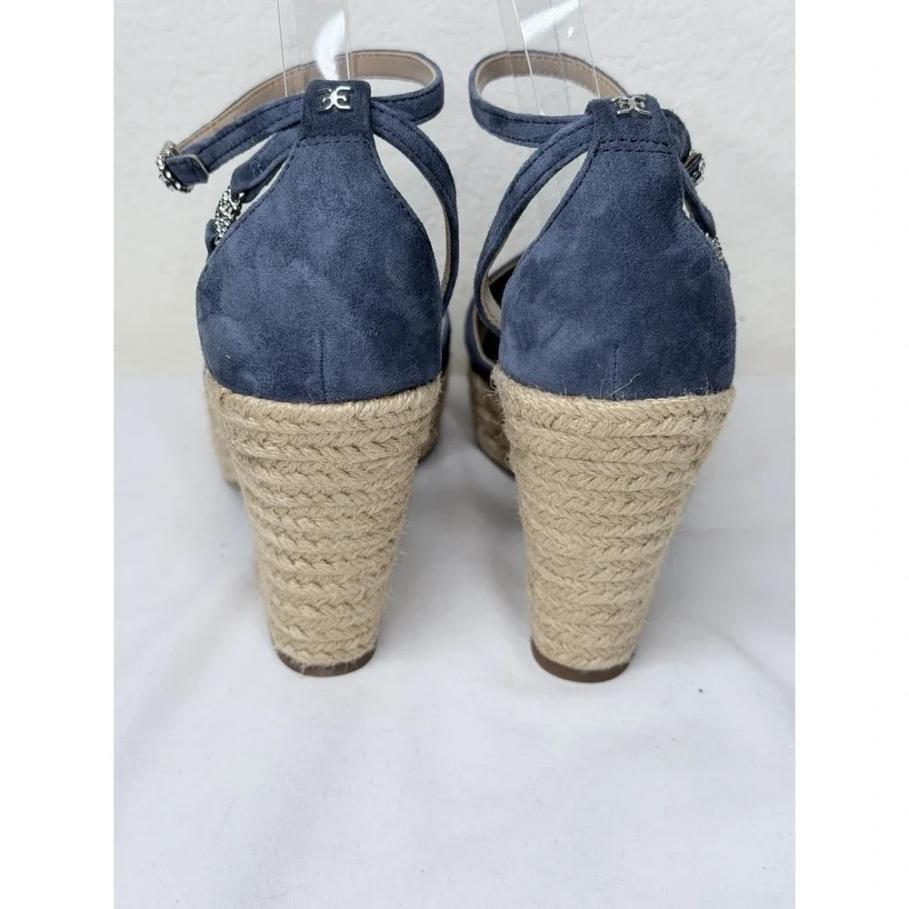 Sam Edelman Espadrille Wedge Sandals Womens Size‎ 7.5 Blue Suede Ankle Strappy